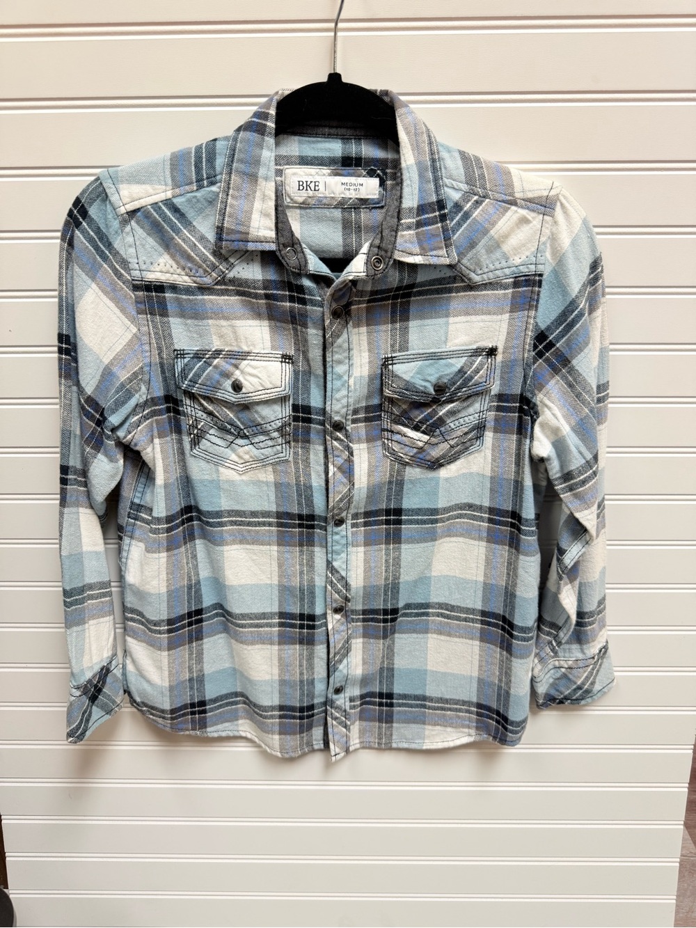 BKE Blue, White & Gray Plaid Button-Down Shirt